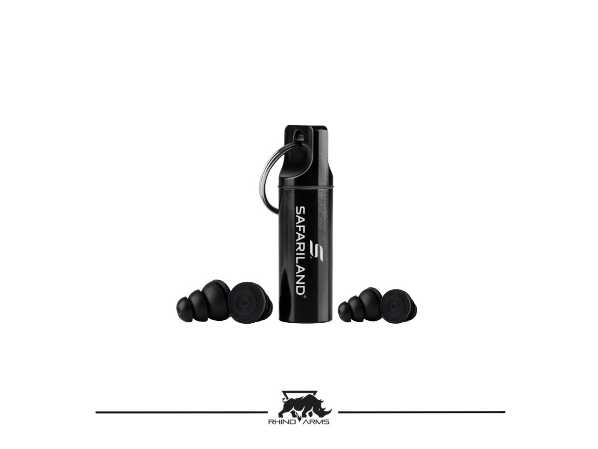 SAFARILAND Pro IMPULSE hearing protection with compact design and earplugs.